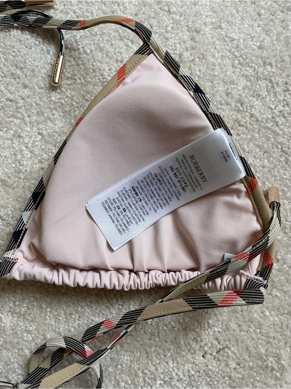 Burberry NWT authentic pink Mata Triangle Bikini Top with Check Trim. - Picture 8 of 8